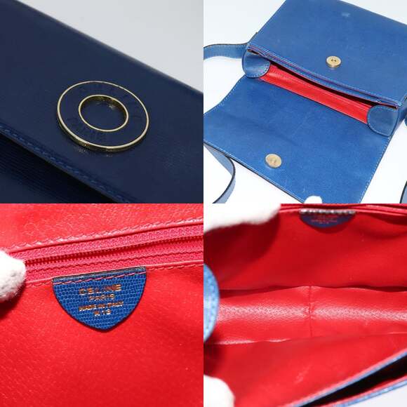 CELINE Shoulder Bag Leather Blue Gold - Picture 11 of 12